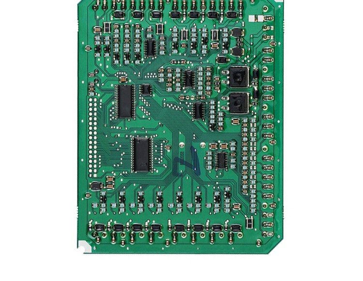 A densely populated board with a fine-pitch IC, a crystal and rows of surface-mount passives